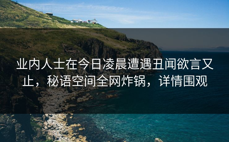 业内人士在今日凌晨遭遇丑闻欲言又止,秘语空间全网炸锅,详情围观 业内人士在今日凌晨遭遇丑闻欲言又止,秘语空间全网炸锅,详情围观